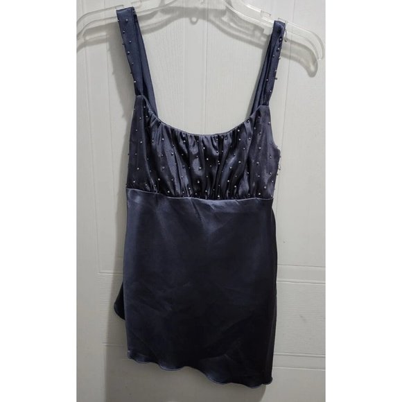Vtg 90s Y2K Self Esteem Sleeveless Asymmetrical Blouse Satin Beaded Size XS - Picture 1 of 11